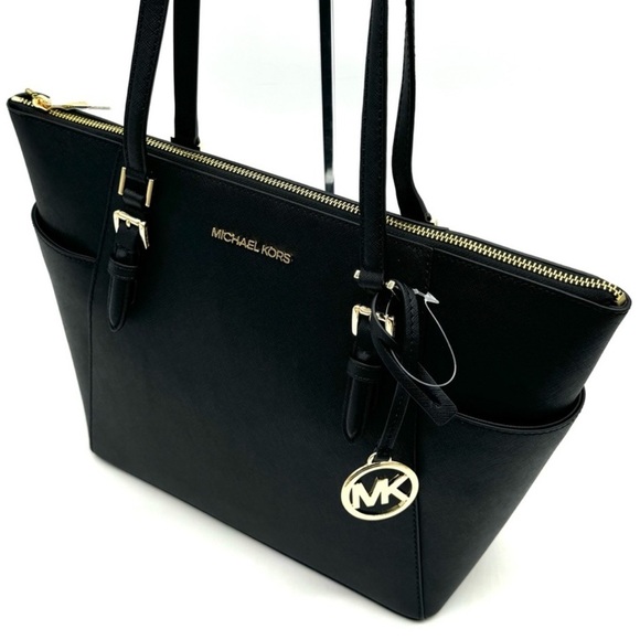Michael Kors Large Charlotte TZ Tote Bag Black/Gold - Picture 7 of 11